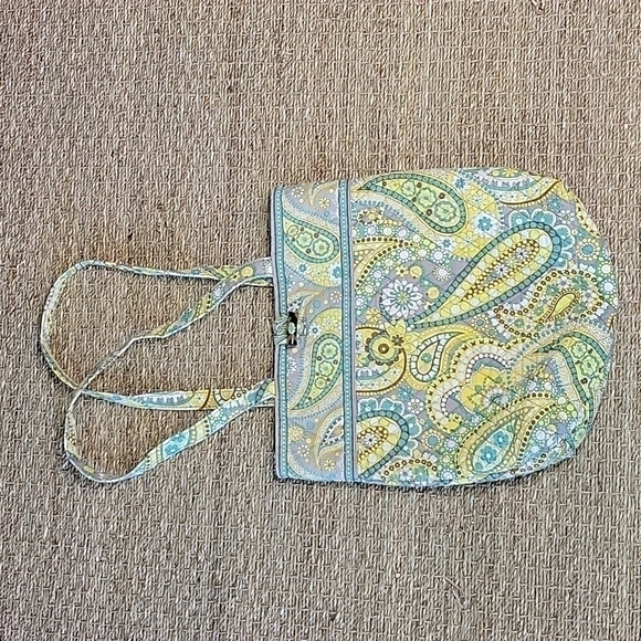 Vera BRADLEY Tote Bag In Yellow, Blue, Gray Brown. Three Pockets In The Inside. - Picture 1 of 6